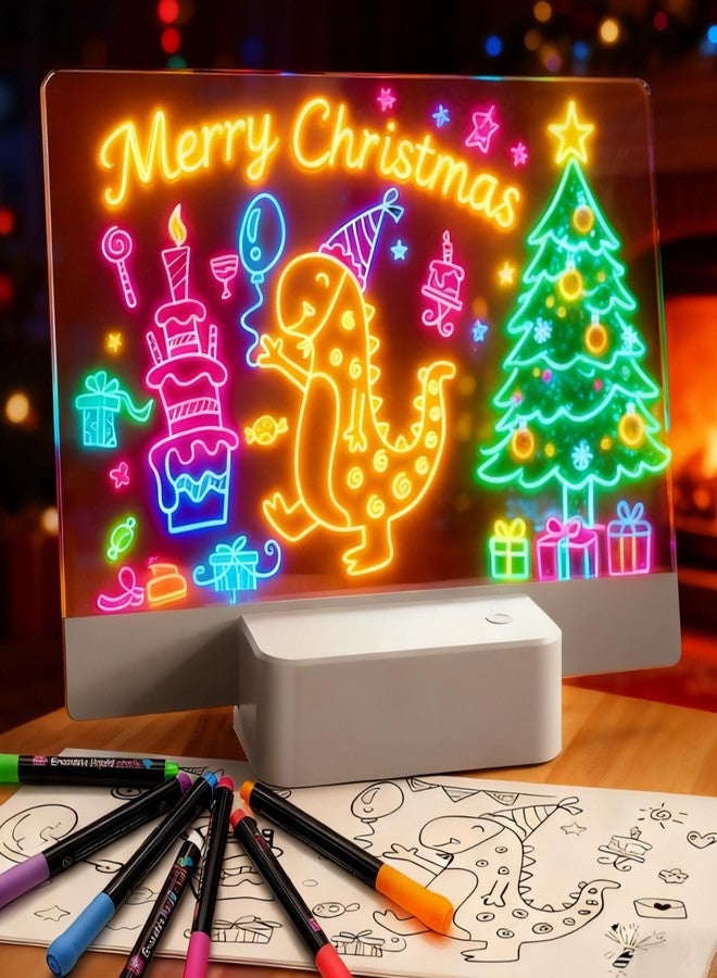 لوحة ملاحظات LED قابلة لإعادة الشحن بستة ألوان وخمسة أوضاع، لوحة رسم مضيئة مع دفتر رسم وسبعة أقلام تلوين، لوحة كتابة وكتابة مذكرات قابلة للمسح الجاف للأطفال/الفصول الدراسية/ديكور المنزل/المكتب/الهدايا - Image 1